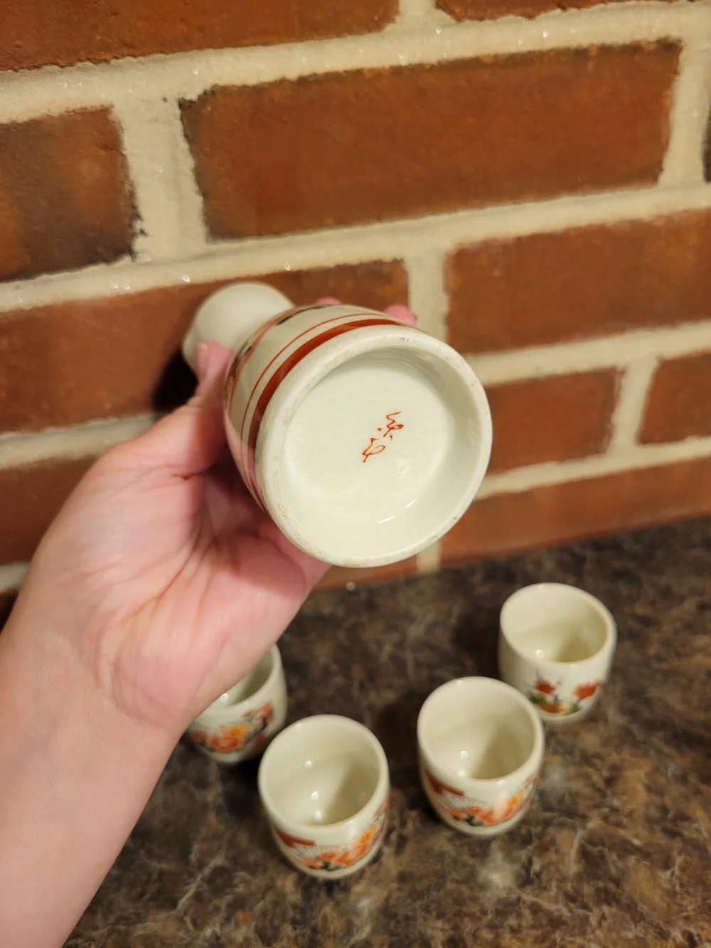 Porcelain Sake Set with Orange Florals
